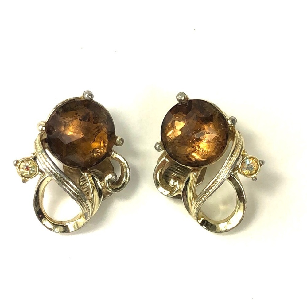 Vintage Sarah Coventry Earrings Womens Jewelry 60s Gold Tone Rhinestone